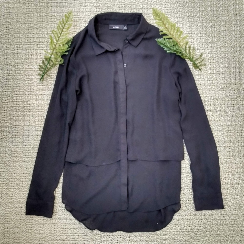 Apt. 9 Semi Shear Long Sleeve Button Down Blouse